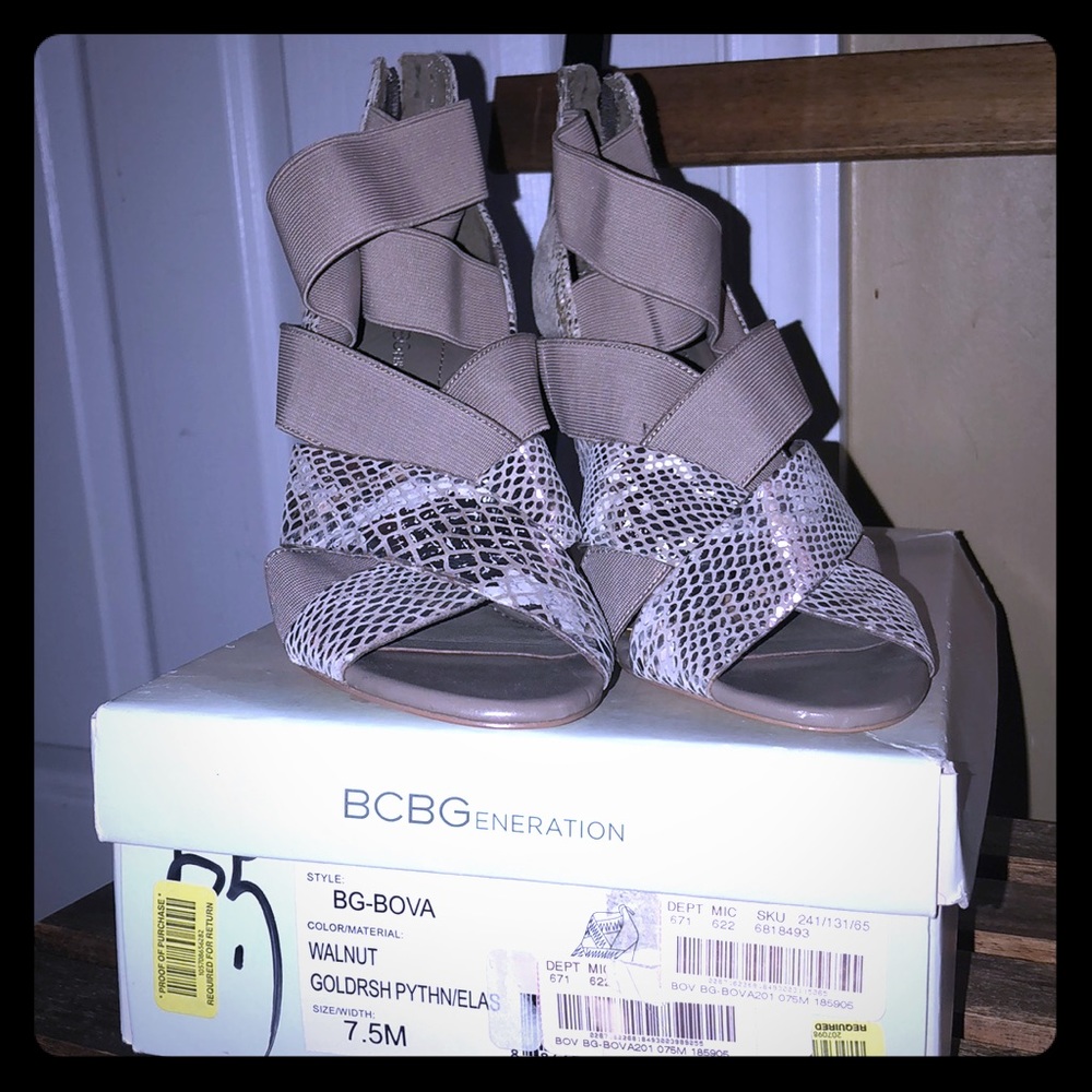 BCBGeneration Snake Skin Strap Up Heels